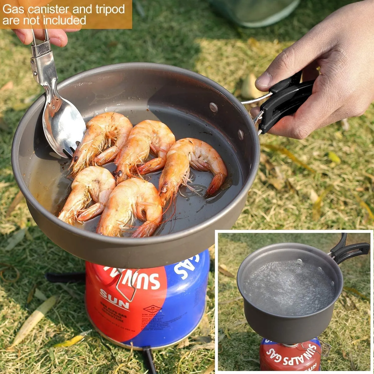 REDCAMP 12/14/15/19 PCS Camping Cookware Mess Kit Camping Gear Campfire Utensils Lightweight Stackable Pot Pan Bowls Soup Spoon with Storage Bag for Camping, Backpacking, Outdoor Cooking, Picnic