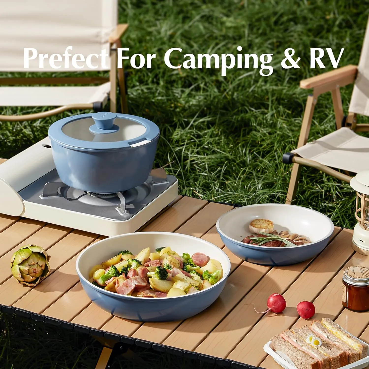 Redchef Ceramic Cookware Set, Removable Handle Pots and Pans Non-Stick, Rv Cookware Set, Non-Toxic Pots and Pans Set No PFAS, PTFE, PFOA, Detachable Pots and Pans, Dishwasher & Oven Safe(Blue)