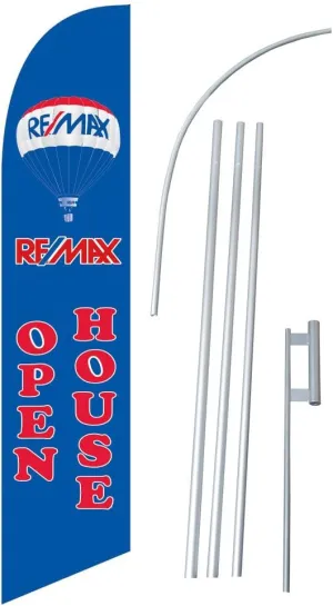 Remax Open House Blue/Red 12-Foot Super Swooper Feather Flag with Heavy-Duty 15-Foot Pole and Ground Spike