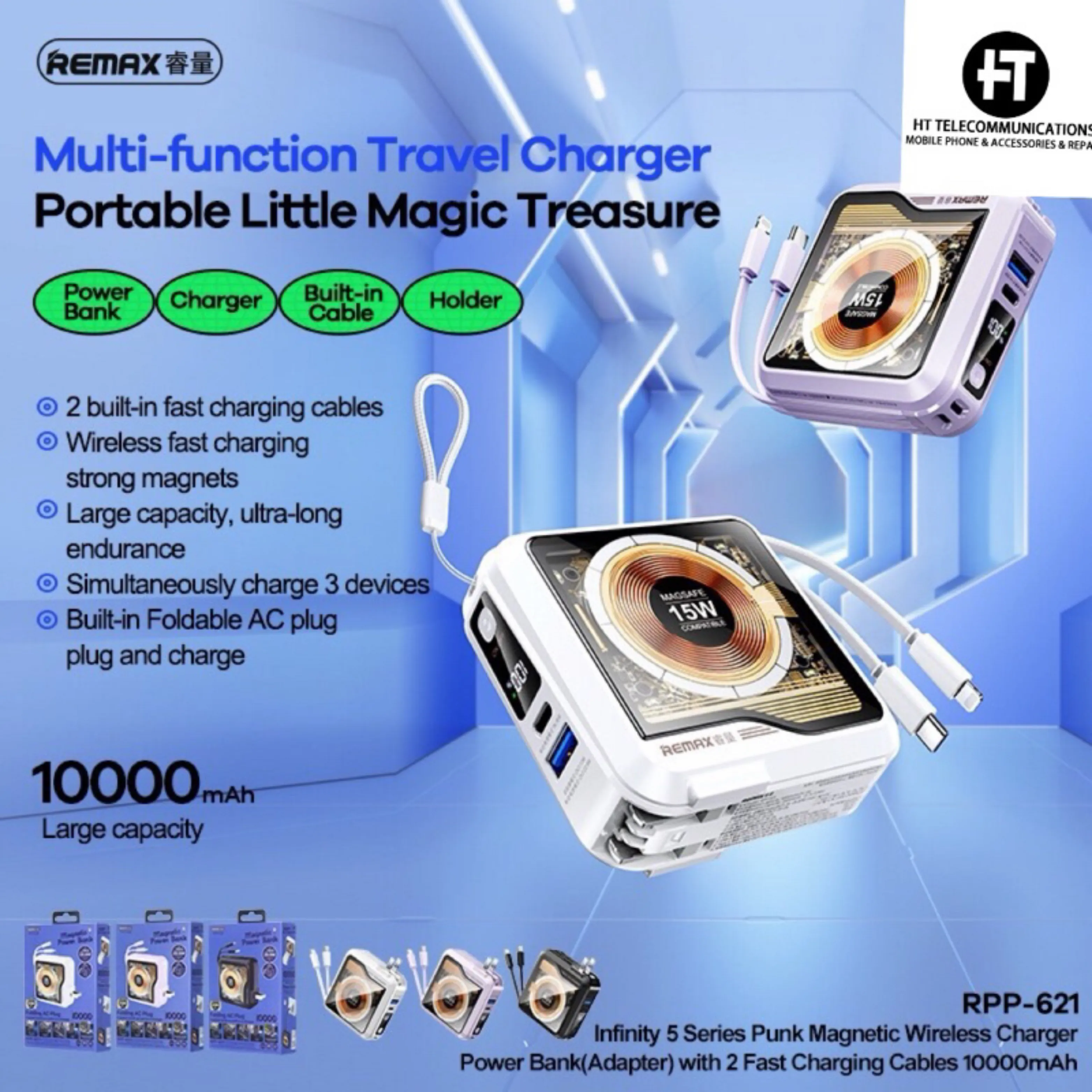REMAX RPP-621 Infinity Series 10000mAh PD QC Magnetic Wireless Power Bank(PD 20W QC 22.5W) - Purple
