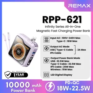 REMAX RPP-621 Infinity Series 10000mAh PD QC Magnetic Wireless Power Bank(PD 20W QC 22.5W) - Purple