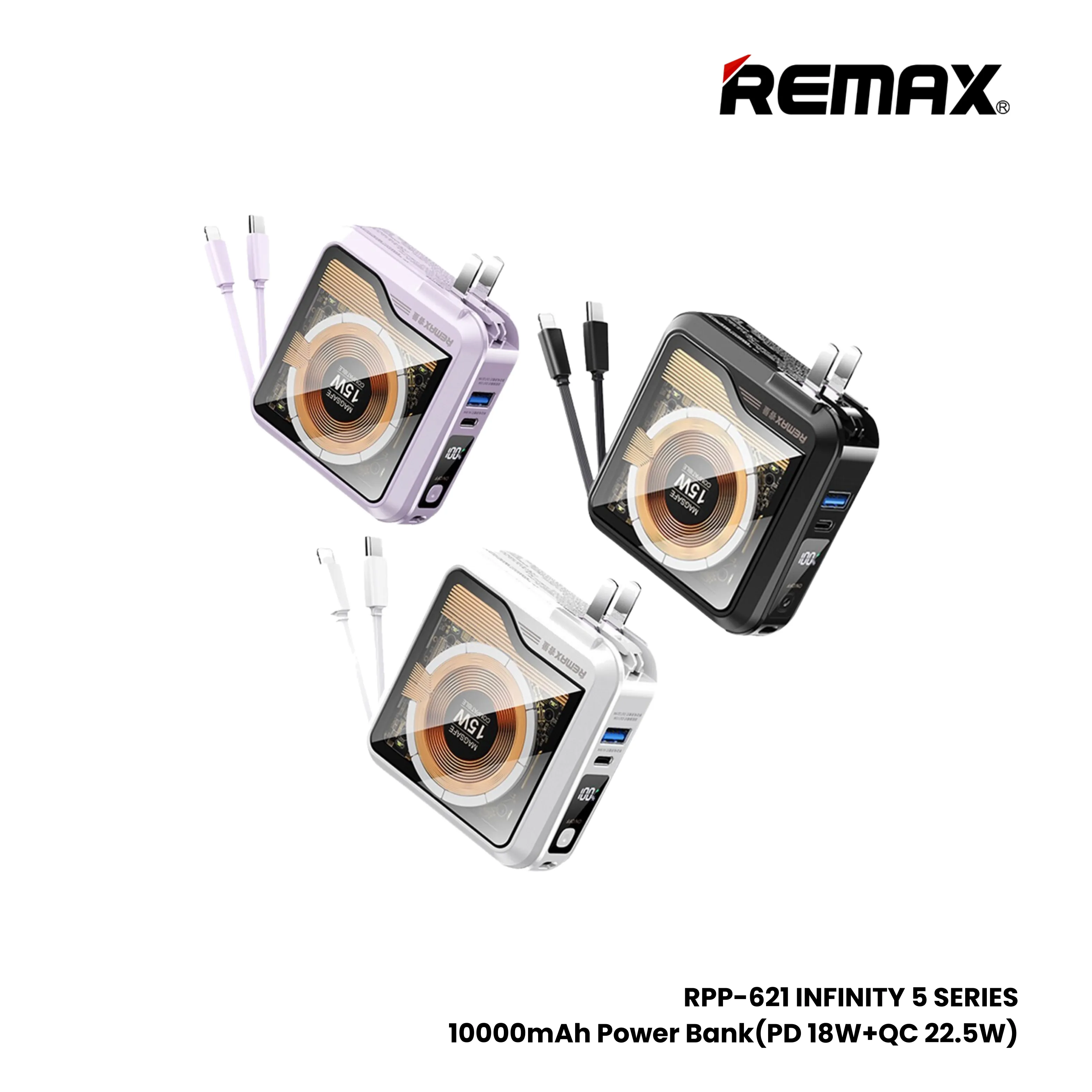 REMAX RPP-621 Infinity Series 10000mAh PD QC Magnetic Wireless Power Bank(PD 20W QC 22.5W) - Purple