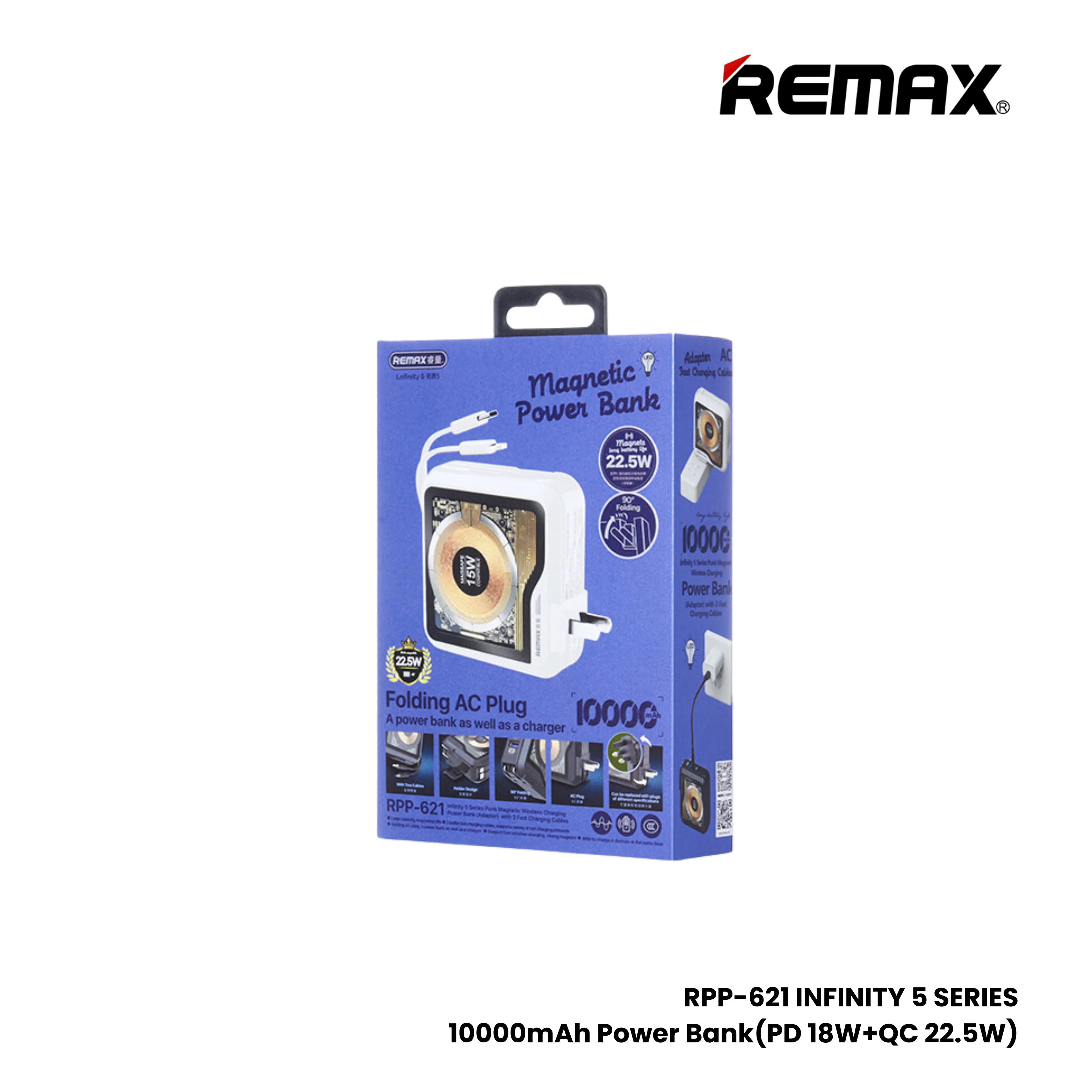 REMAX RPP-621 Infinity Series 10000mAh PD QC Magnetic Wireless Power Bank(PD 20W QC 22.5W) - Purple