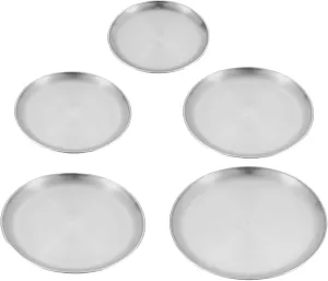 Restokki Stainless Steel Outdoor Picnic Plate Set - Round Shallow BBQ Plates, Camping Utensils Kit for Alfresco Dining(5 PCS)
