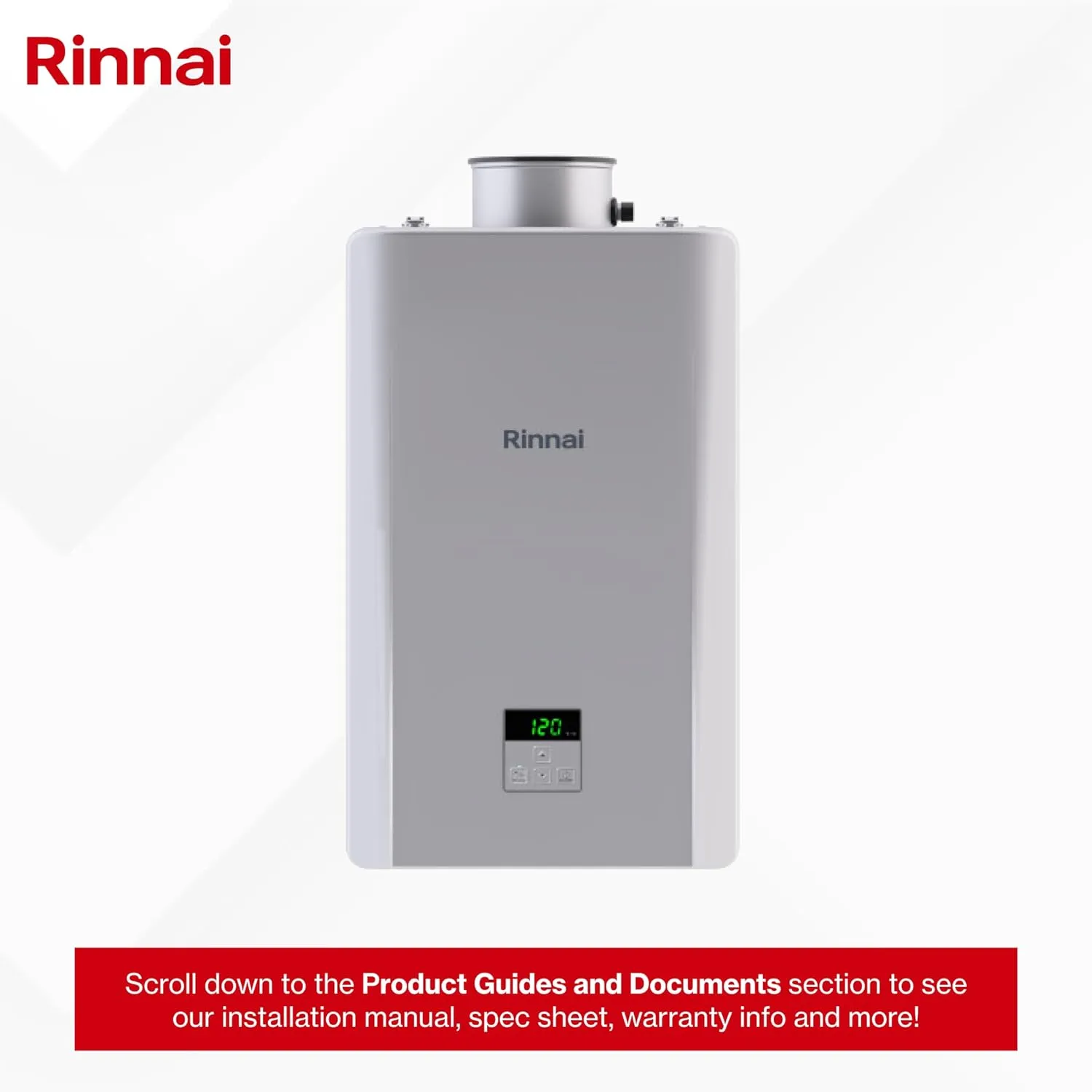 Rinnai RE199iN Non-Condensing Natural Gas Tankless Water Heater, Up to 9.8 GPM, Indoor Installation, 199,000 BTU