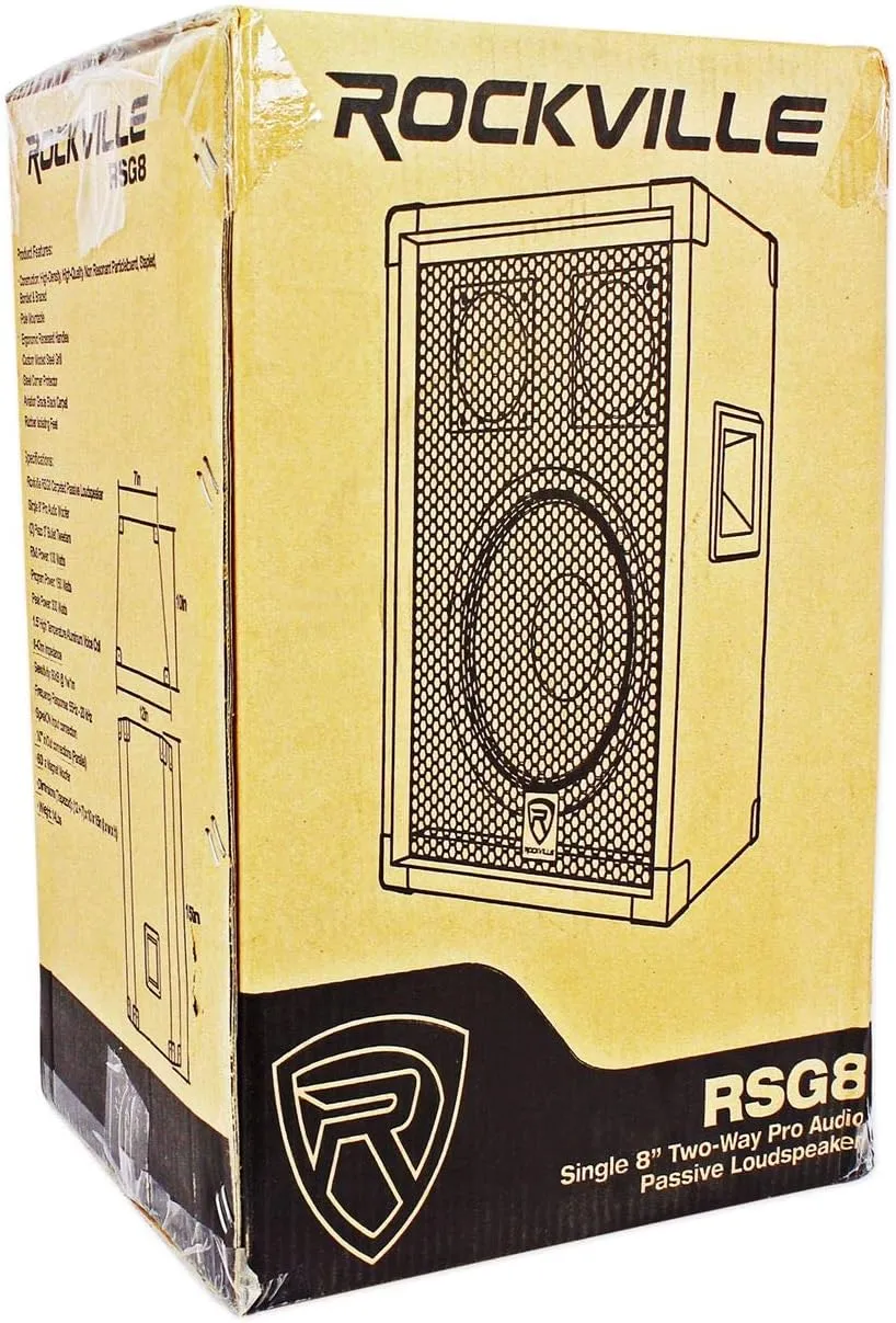 Rockville RSG8 8” 300W 2-Way 8 Ω Passive DJ/Pro PA Speaker, Pole Mountable, Black