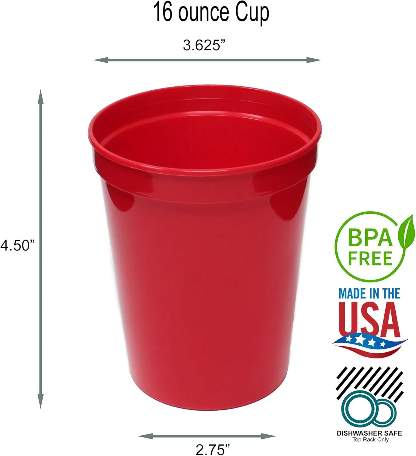 Rolling Sands 16 Oz Reusable Plastic Stadium Cups, Bulk 50 Pk, USA Made, BPA-Free Dishwasher Safe Plastic Tumblers, Christmas Party