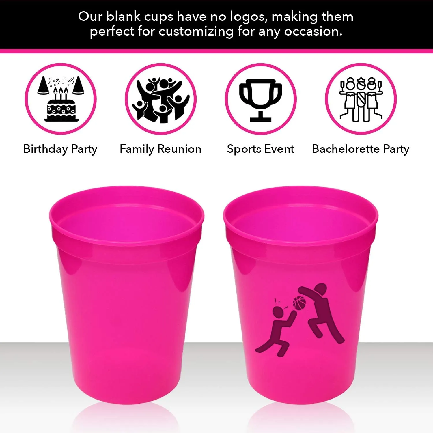 Rolling Sands 16 Oz Reusable Plastic Stadium Cups, Bulk 50 Pk, USA Made, BPA-Free Dishwasher Safe Plastic Tumblers, Christmas Party