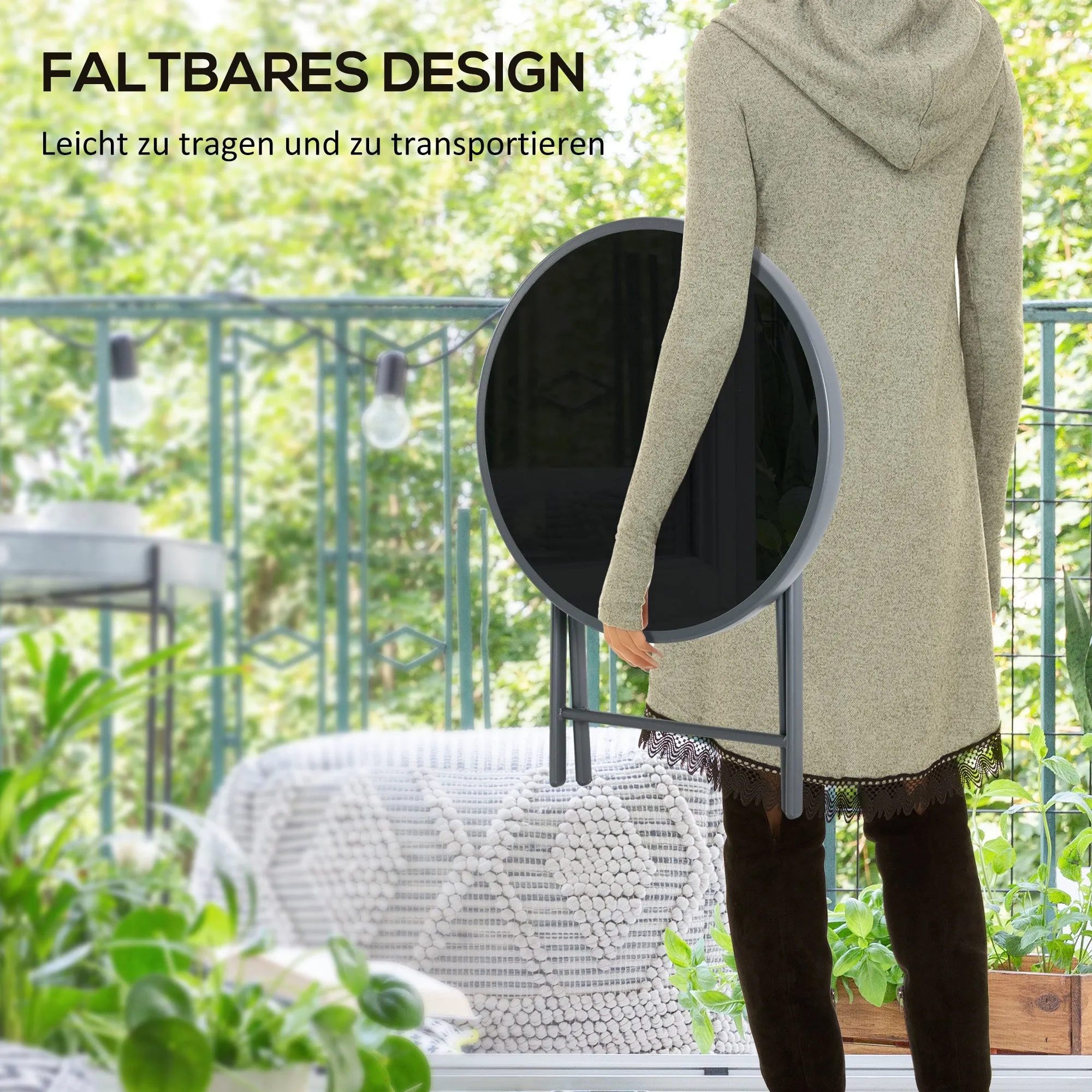 Rootz Foldable Outdoor Side Table - Folding Table - Compact Table - Weatherproof - Ø45 x 50cm - Black