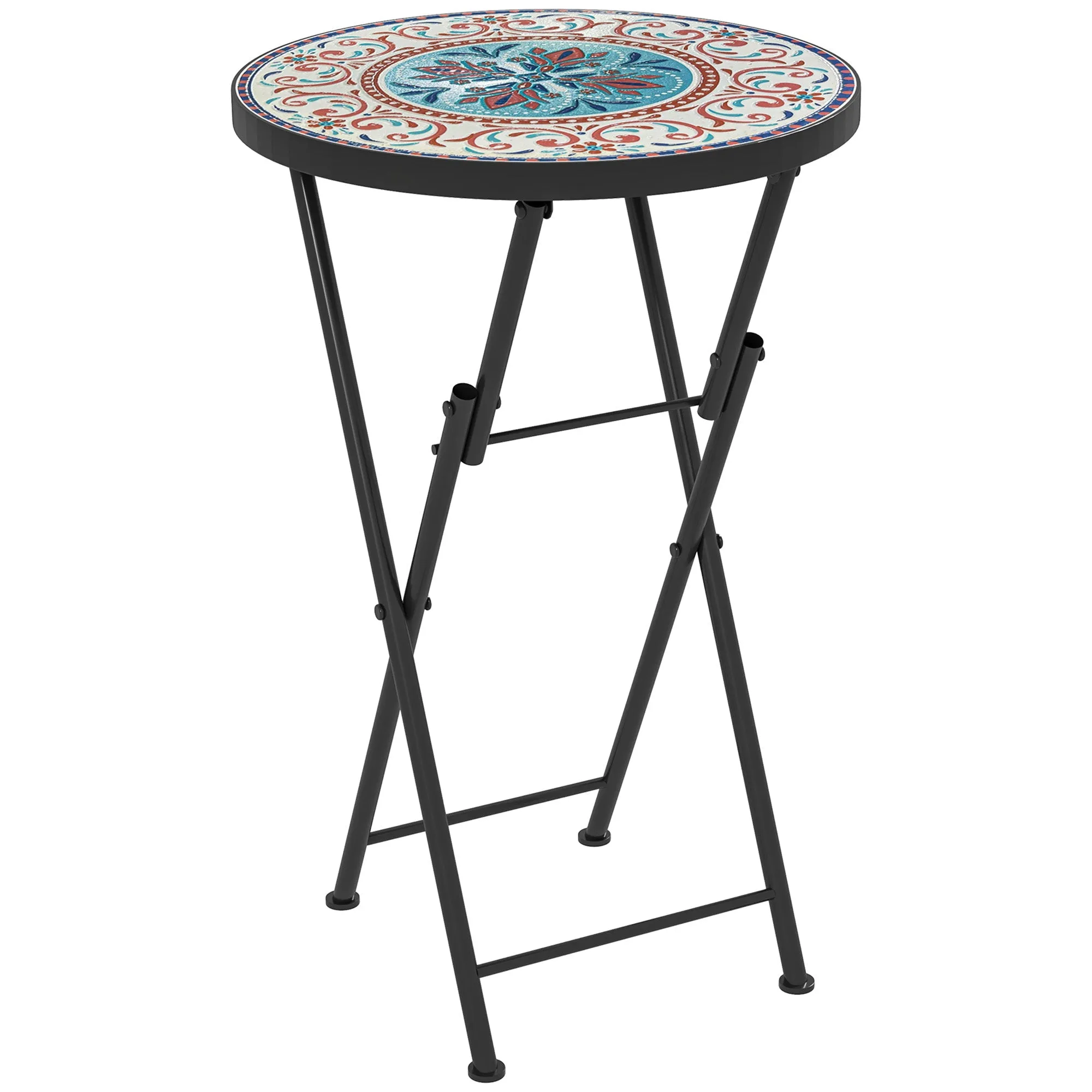 Rootz Mosaic Garden Table - Foldable Terrace Table - Outdoor Side Table - Space-Saving Design - Ø35.5 x 55H cm
