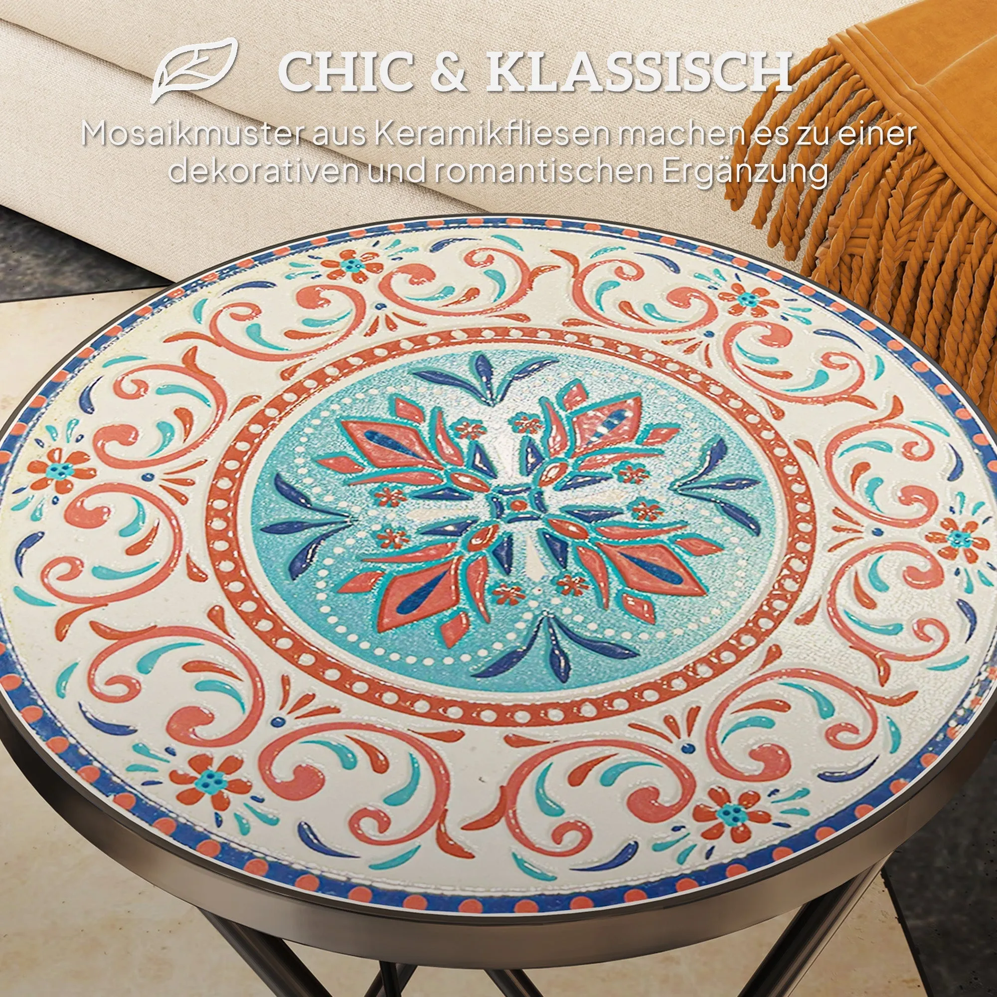 Rootz Mosaic Garden Table - Foldable Terrace Table - Outdoor Side Table - Space-Saving Design - Ø35.5 x 55H cm
