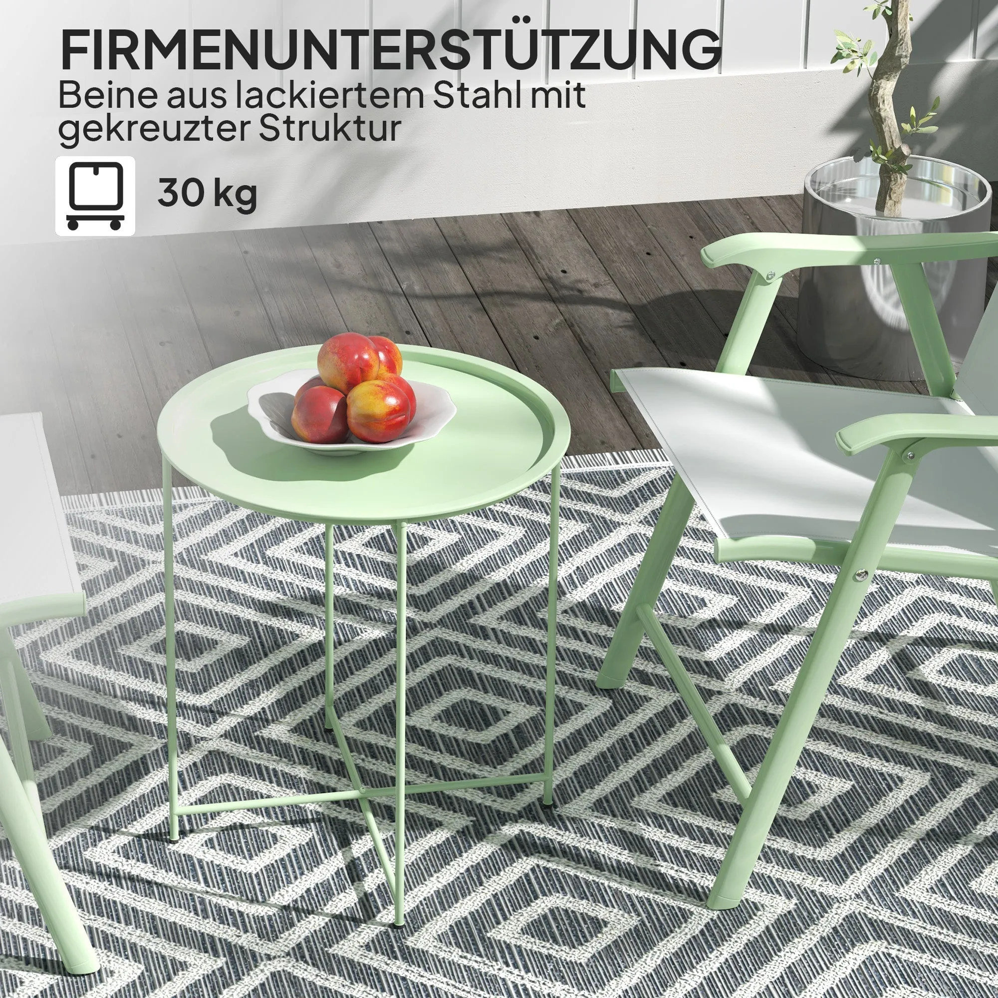 Rootz Round Garden Table - Terrace Table - Steel Exterior Table - Removable Tray - Foldable Design - Ø46 x 50cm