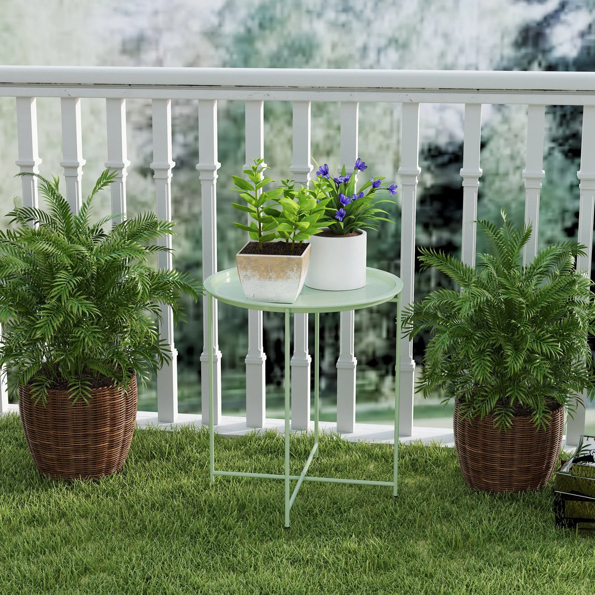 Rootz Round Garden Table - Terrace Table - Steel Exterior Table - Removable Tray - Foldable Design - Ø46 x 50cm