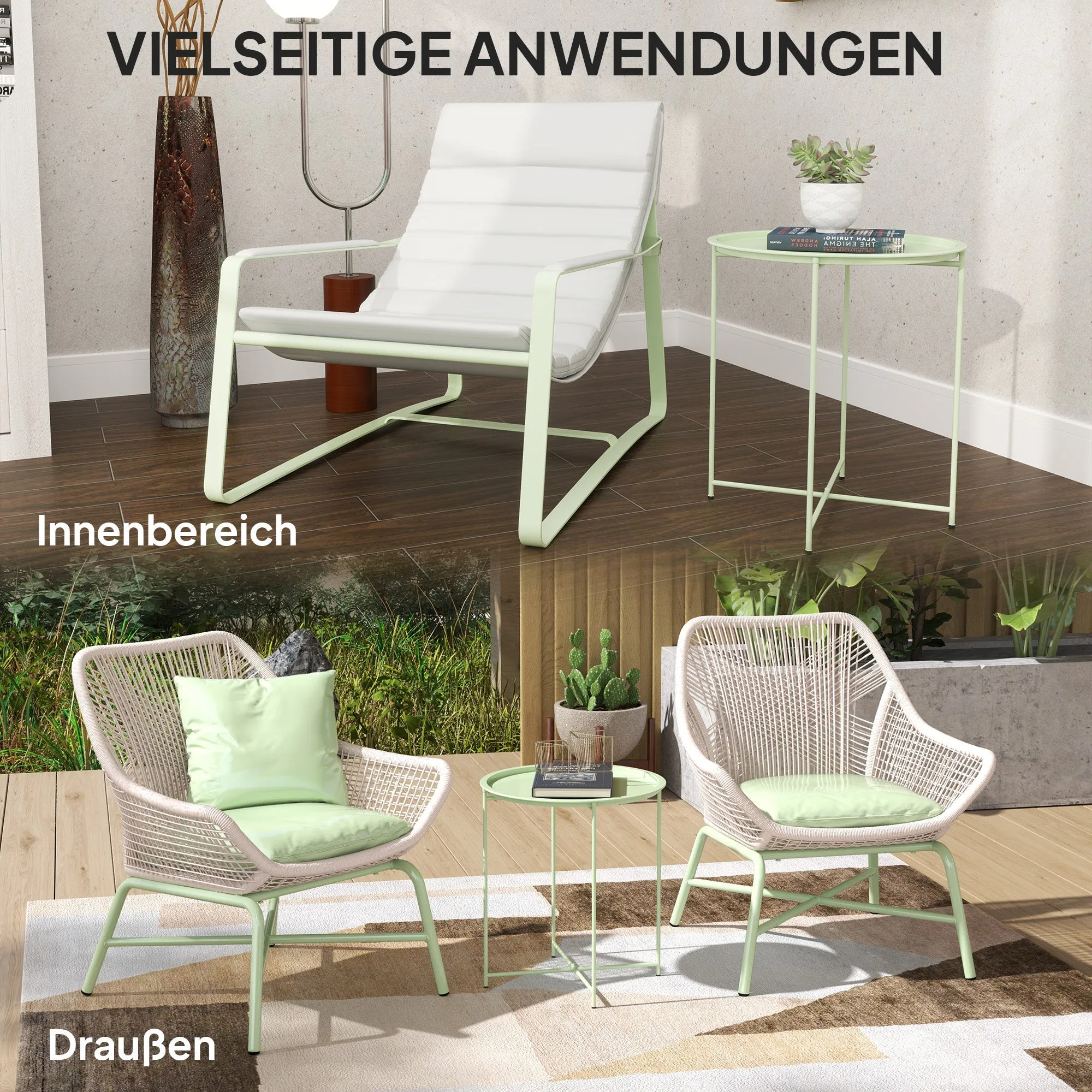 Rootz Round Garden Table - Terrace Table - Steel Exterior Table - Removable Tray - Foldable Design - Ø46 x 50cm