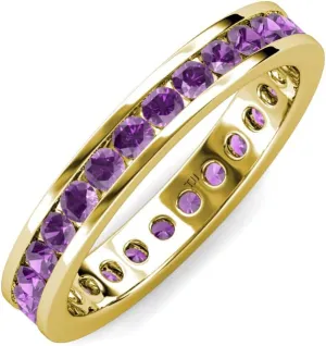 Round Amethyst 0.88-0.95 ctw Channel Set Women Eternity Ring Stackable 14K Yellow Gold-6.5