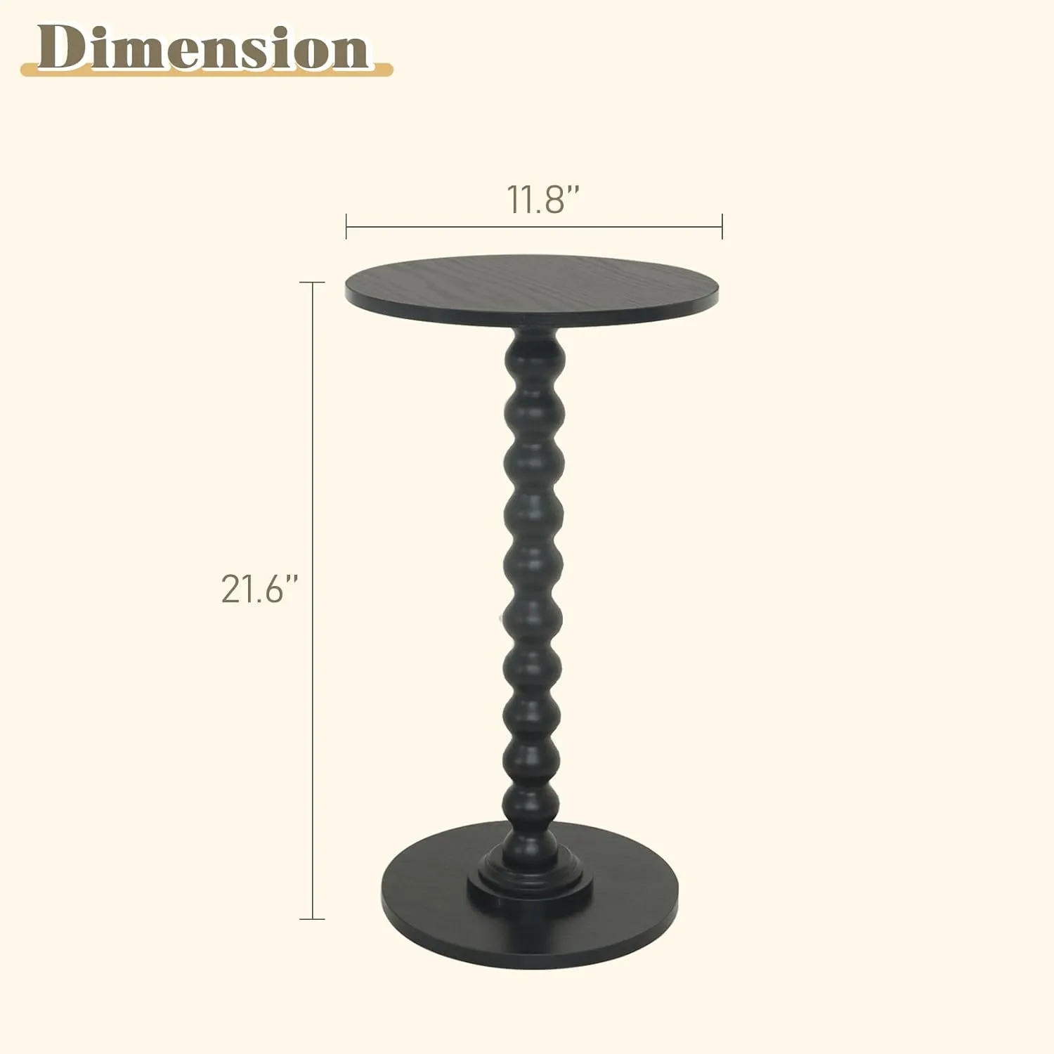 Round Side Table, Small Drink Table for Small Spaces, Modern Accent End Table Nightstand with Solid Wood Leg for Living Room, Bedroom, Corners, and Office (Black)