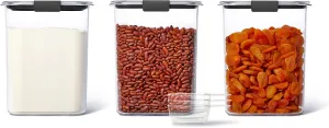 Rubbermaid Brilliance BPA-Free Food Storage Containers with Lids Airtight Kitchen and Pantry Organization Set Includes 3 Containers and Scoops Clear 16 cups