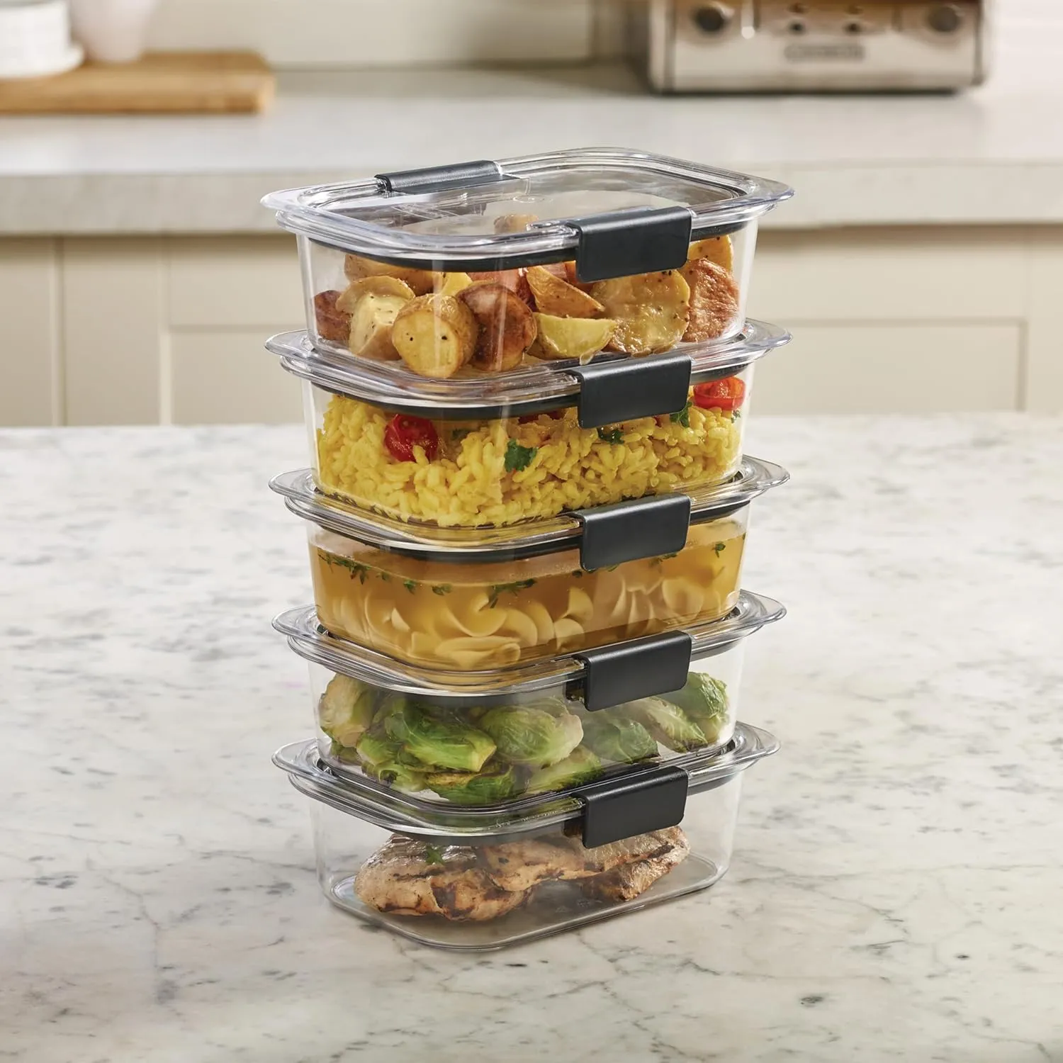 Rubbermaid Brilliance Food Storage Containers BPA Free Airtight Lids Ideal for Lunch Meal Prep & Leftovers Set of 5 (3.2 Cup)