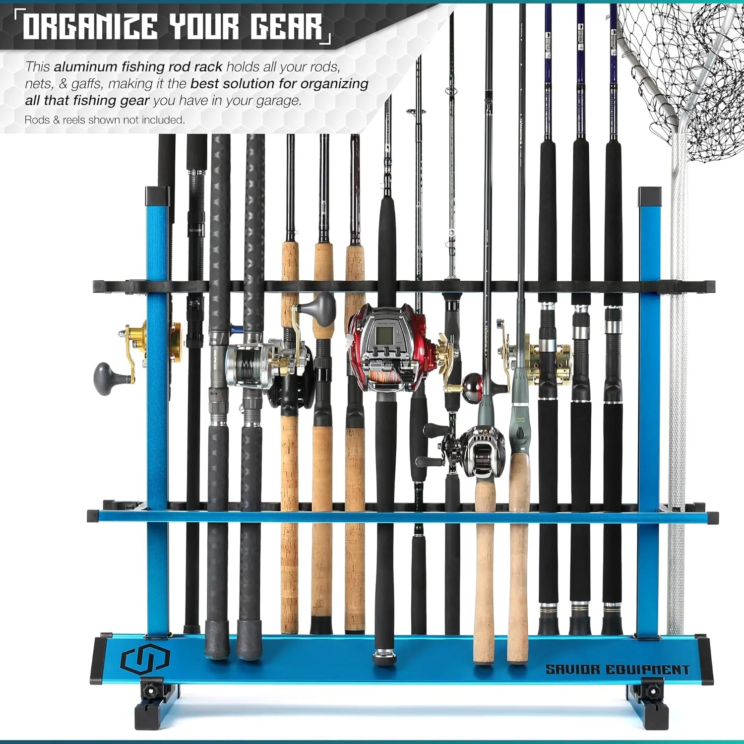 Savior Equipment Fishing Rod Rack Holder Organizer, 24-48 Slots to Hold Fresh Salt Water Spinning Rods & Reel Combo, Lightweight Aluminum Vertical Fish Pole Garage Storage Ground Display Stand