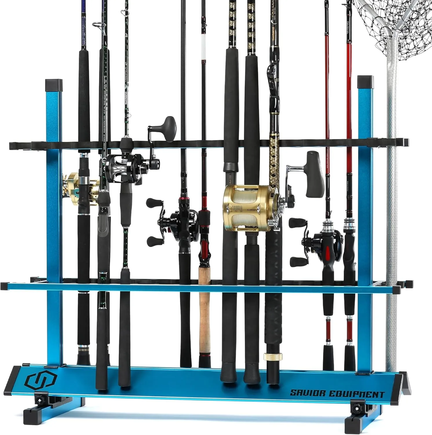 Savior Equipment Fishing Rod Rack Holder Organizer, 24-48 Slots to Hold Fresh Salt Water Spinning Rods & Reel Combo, Lightweight Aluminum Vertical Fish Pole Garage Storage Ground Display Stand