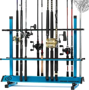 Savior Equipment Fishing Rod Rack Holder Organizer, 24-48 Slots to Hold Fresh Salt Water Spinning Rods & Reel Combo, Lightweight Aluminum Vertical Fish Pole Garage Storage Ground Display Stand