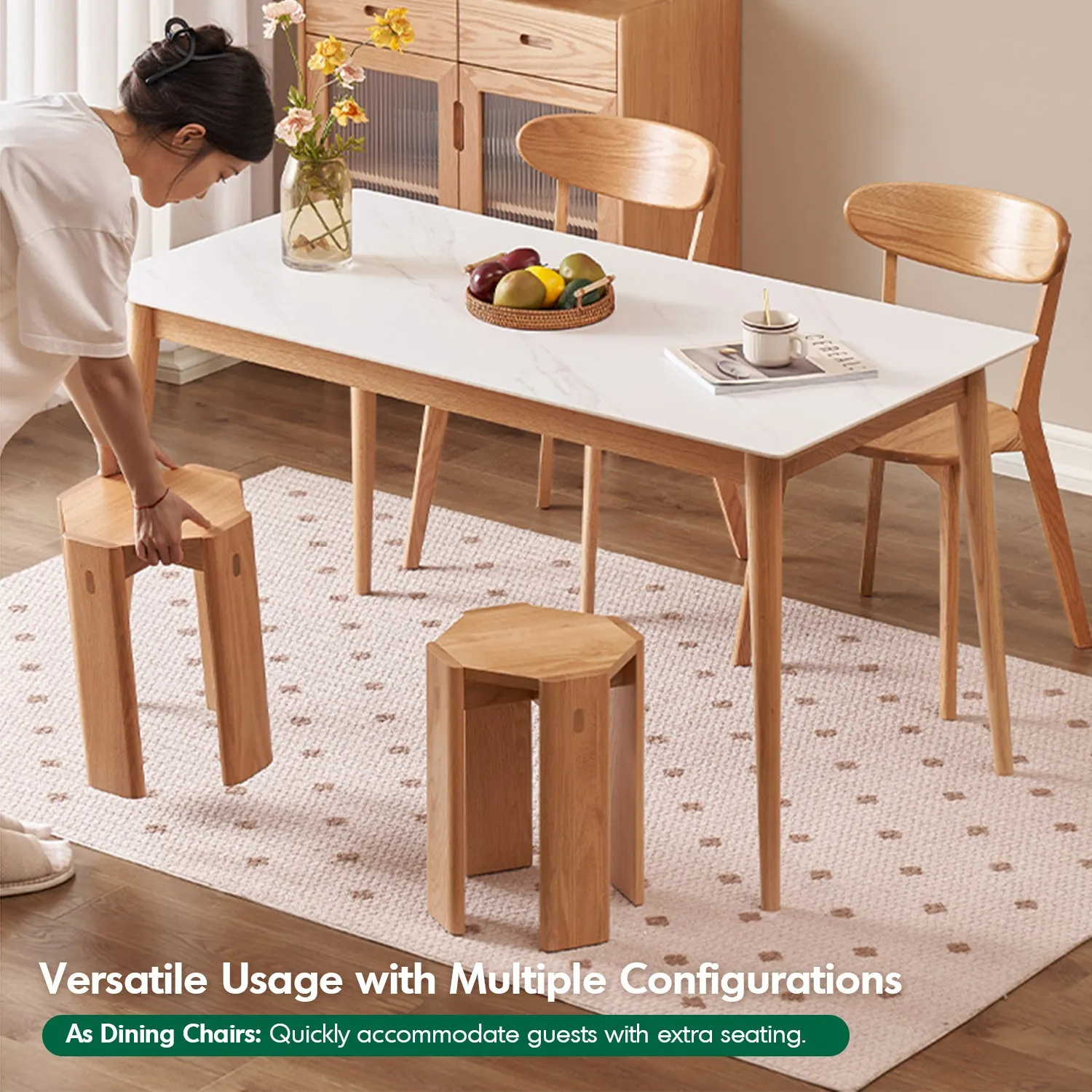 Scandinavian Oak Wood Stackable Stool Side Table 2pcs Set STACKA