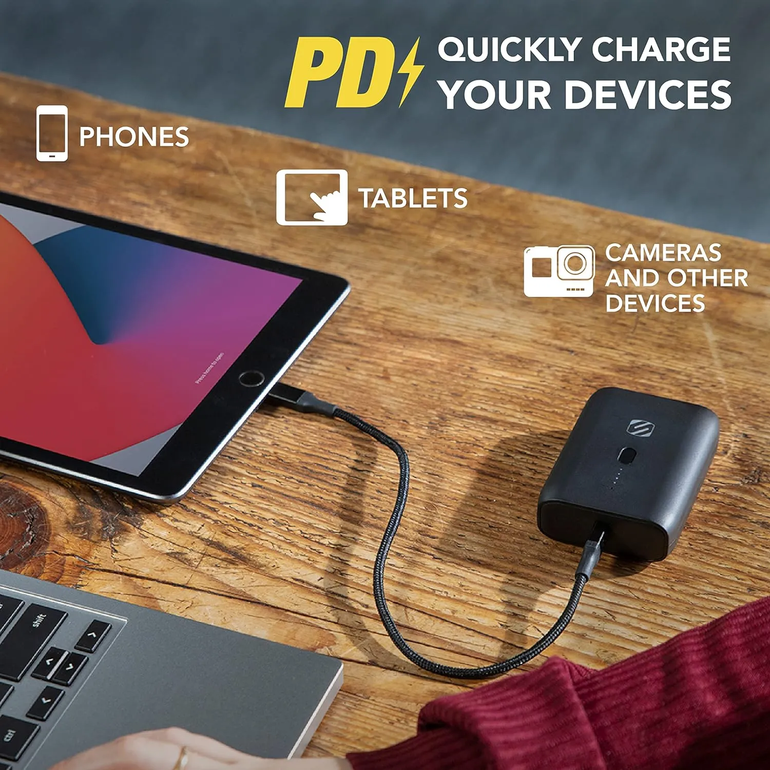 Scosche PB10PD-SP GoBat 10000mAh Compact Dual Port Cell Phone Battery Pack, 20W USB-C Power Delivery Fast Charger & 18W USB-A Portable Power Bank, External Battery Compatible w/ Apple iPhone & Android