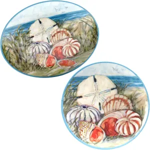 Seacoast Melamine 2-Piece Platter Set – Coastal Shell and Sand Dollar Oval and Round Trays, Beach-Themed Break-Resistant Serveware for Indoor/Outdoor Dining, Dishwasher Safe, BPA-Free