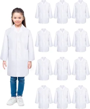 Seajan 12 Pcs Unisex Kids Lab Coat Bulk Soft Kids Scrubs White Doctor Coat Scientist Halloween Costume for Boys and Girls (M Size)