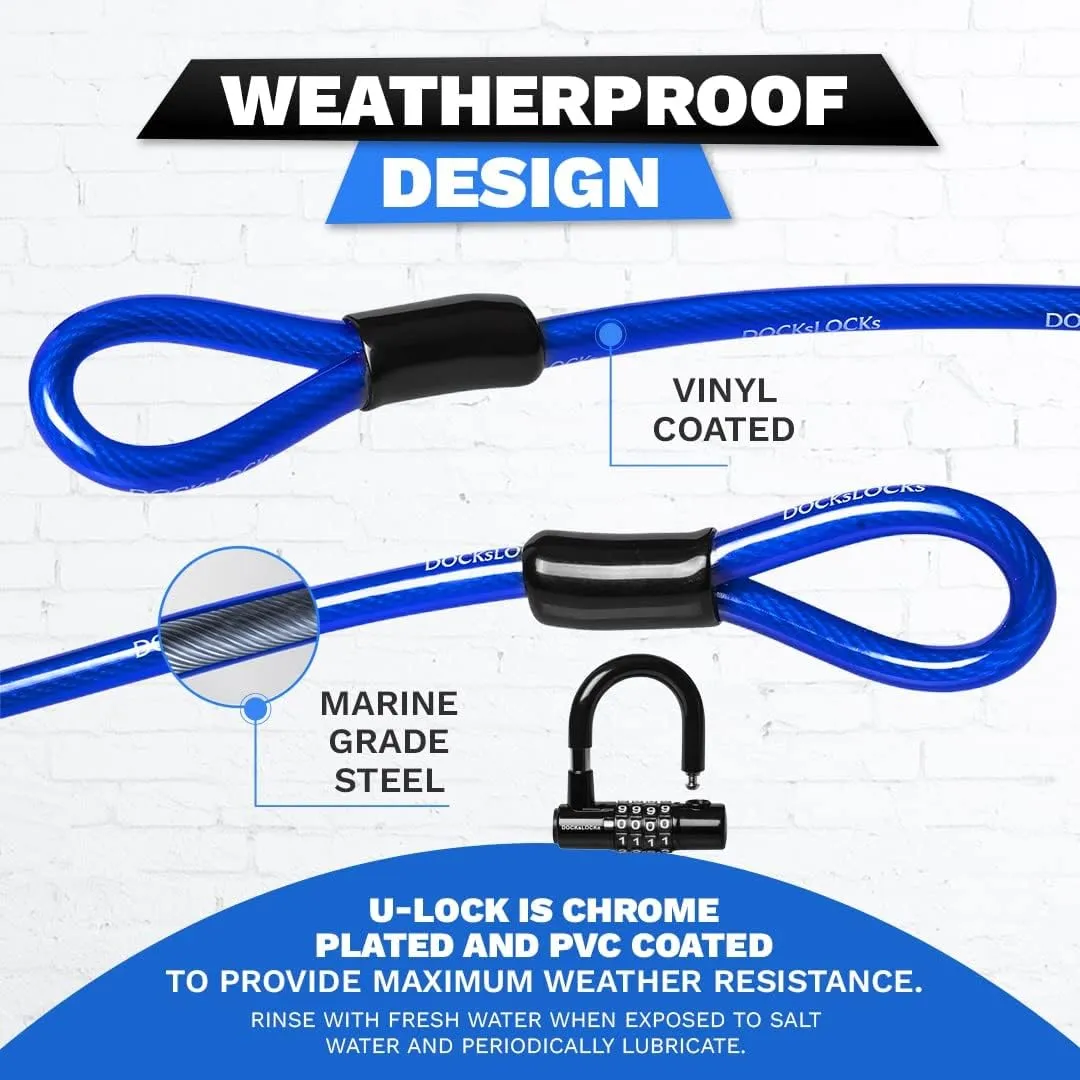 Security Cable Lock Set (5' to 25') Looped Ends, Weatherproof, Keyless Compact U-Lock with Combination, Anti-Theft for Bikes Equipment 10ft