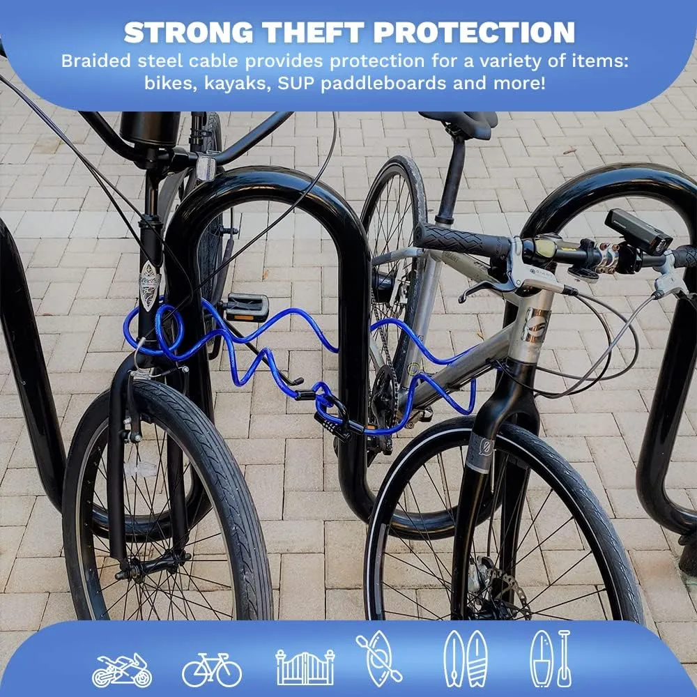 Security Cable Lock Set (5ft to 25ft Lengths) – Weatherproof, Looped Ends, Coiled, Compact, Includes U-Lock, Anti-Theft for Bikes, Patio Furniture, Kayaks, Outdoor Equipment 5ft