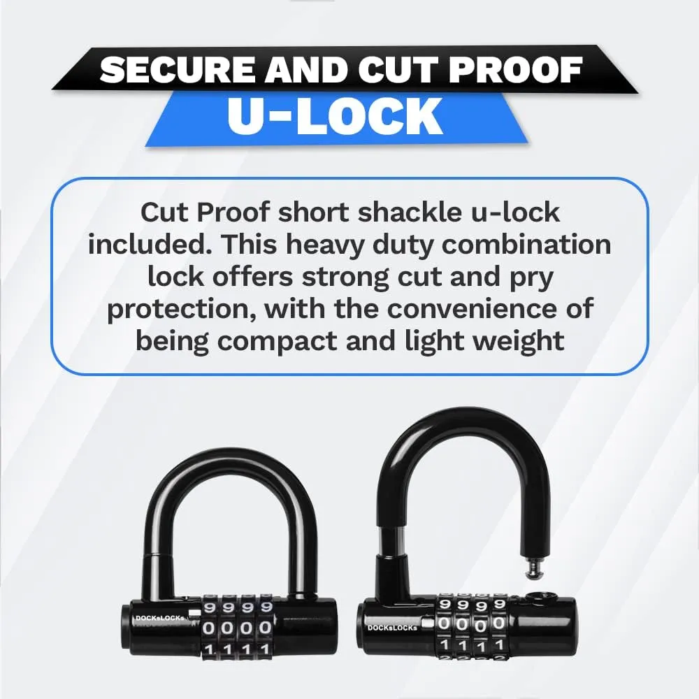 Security Cable Lock Set (5ft to 25ft Lengths) – Weatherproof, Looped Ends, Coiled, Compact, Includes U-Lock, Anti-Theft for Bikes, Patio Furniture, Kayaks, Outdoor Equipment 5ft