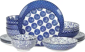 Selamica Ceramic 16-Pieces Dinnerware Set, Ceramic Dishes Set for 4, Kitchen Plates and Bowls Sets, Dinner Plates Set for Salad Dessert, Cereal Bowls, Soup Plate Pasta Bowl(Vintage Blue) B