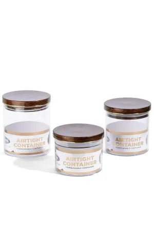 SELVEL Global Stackable Airtight Container Set - 800ml (Dark Wood Print, 3-Pack)