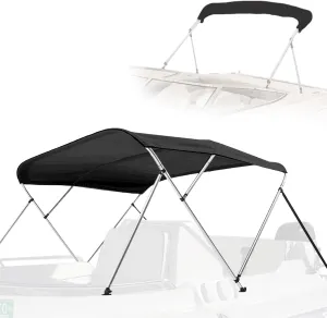 SereneLife Waterproof Boat Bimini Top Cover - 54-60" W 3 Bow Bimini Top Sun Shade Boat Canopy - 1" Double Wall Aluminum Frame Tubes, 2 Front Straps, 2 Rear Support Poles, Storage Boot SLBTW60G