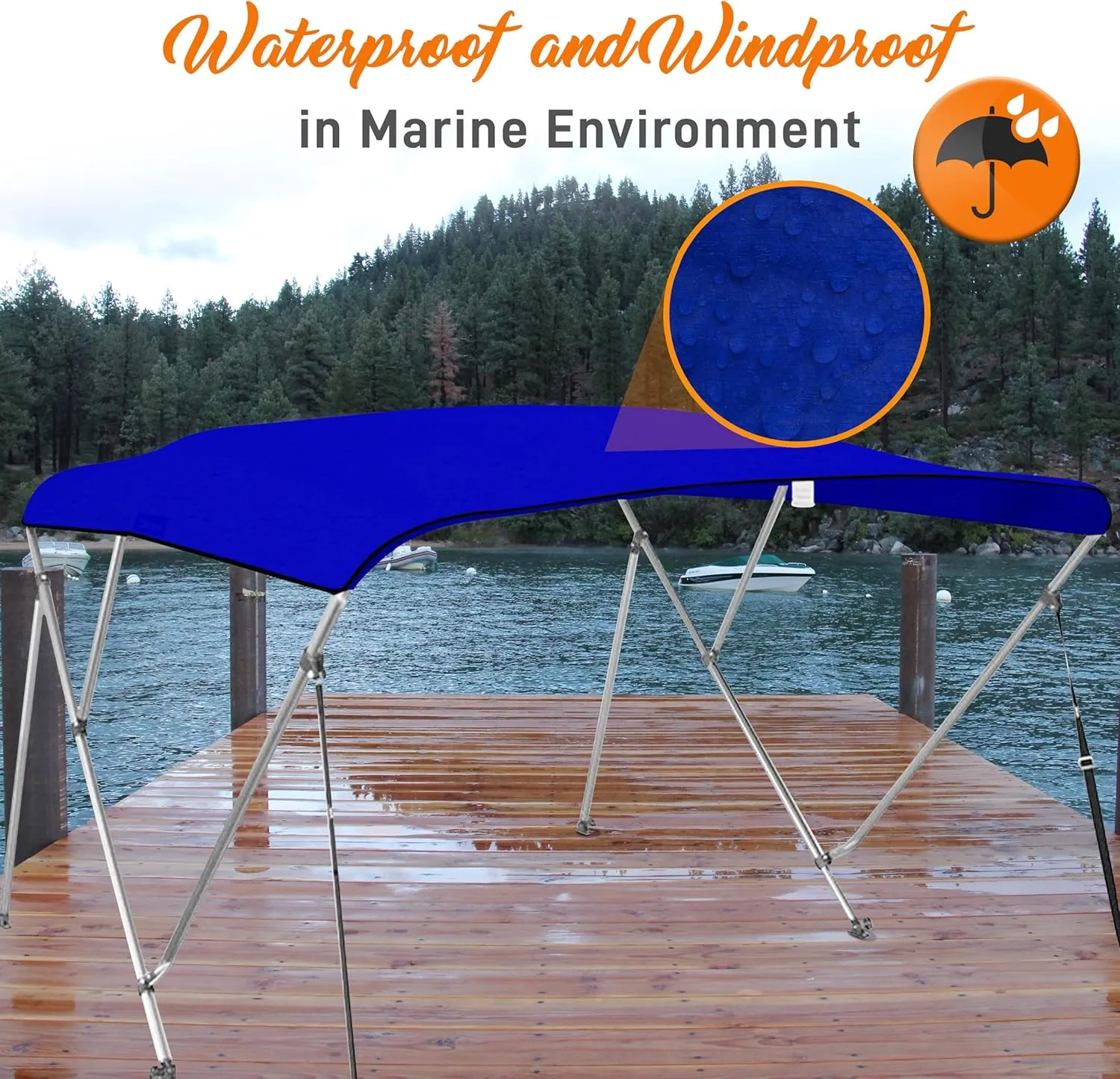 SereneLifeHome Waterproof Boat Bimini Top Cover - 54-60" W 3 Bow Bimini Top Canvas Sun Shade 1" Double Wall Alu Frame Tube, 2 Straps 2 Rear Support Poles, Storage Boot -SLBT3RB544.5 (Royal Blue)