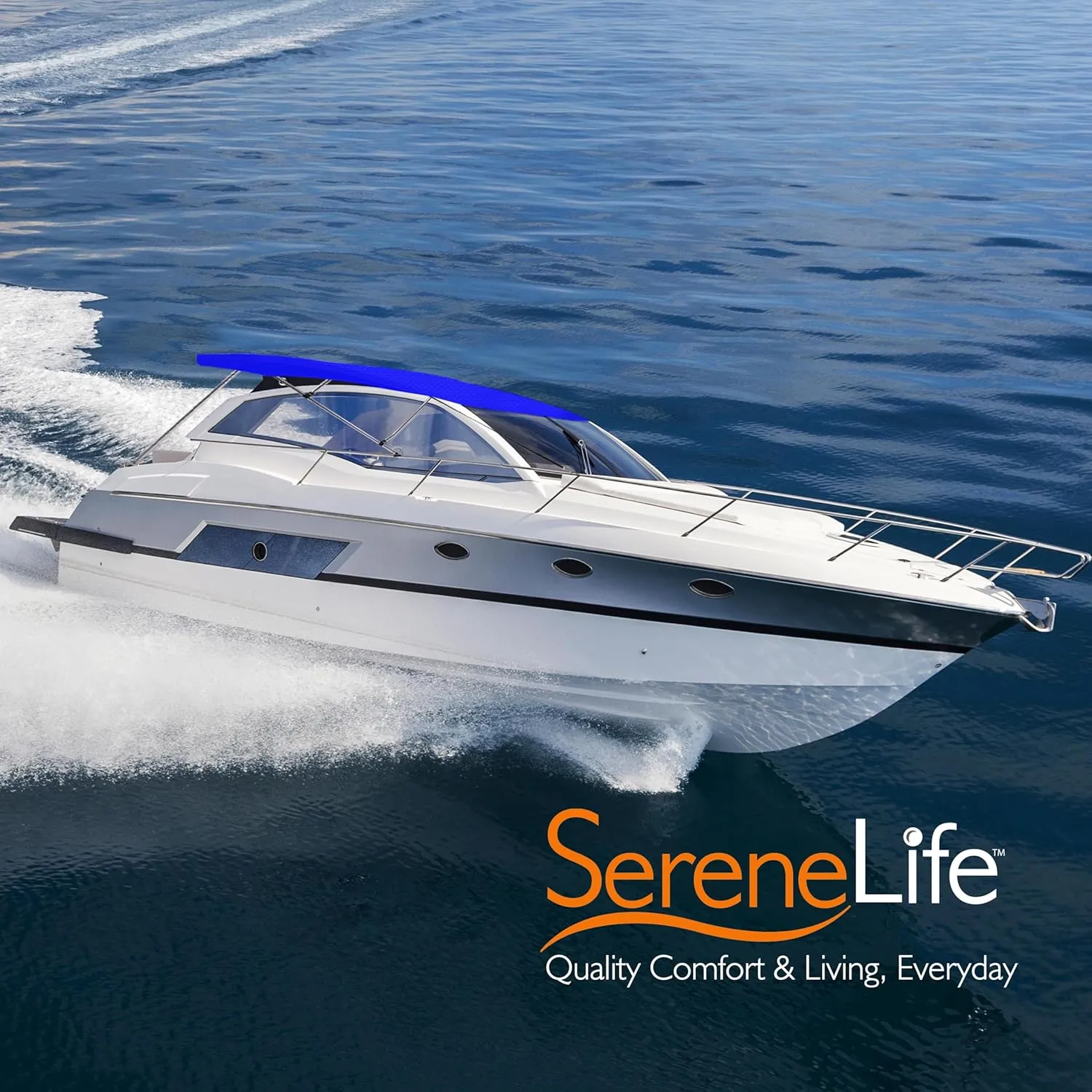 SereneLifeHome Waterproof Boat Bimini Top Cover - 54-60" W 3 Bow Bimini Top Canvas Sun Shade 1" Double Wall Alu Frame Tube, 2 Straps 2 Rear Support Poles, Storage Boot -SLBT3RB544.5 (Royal Blue)