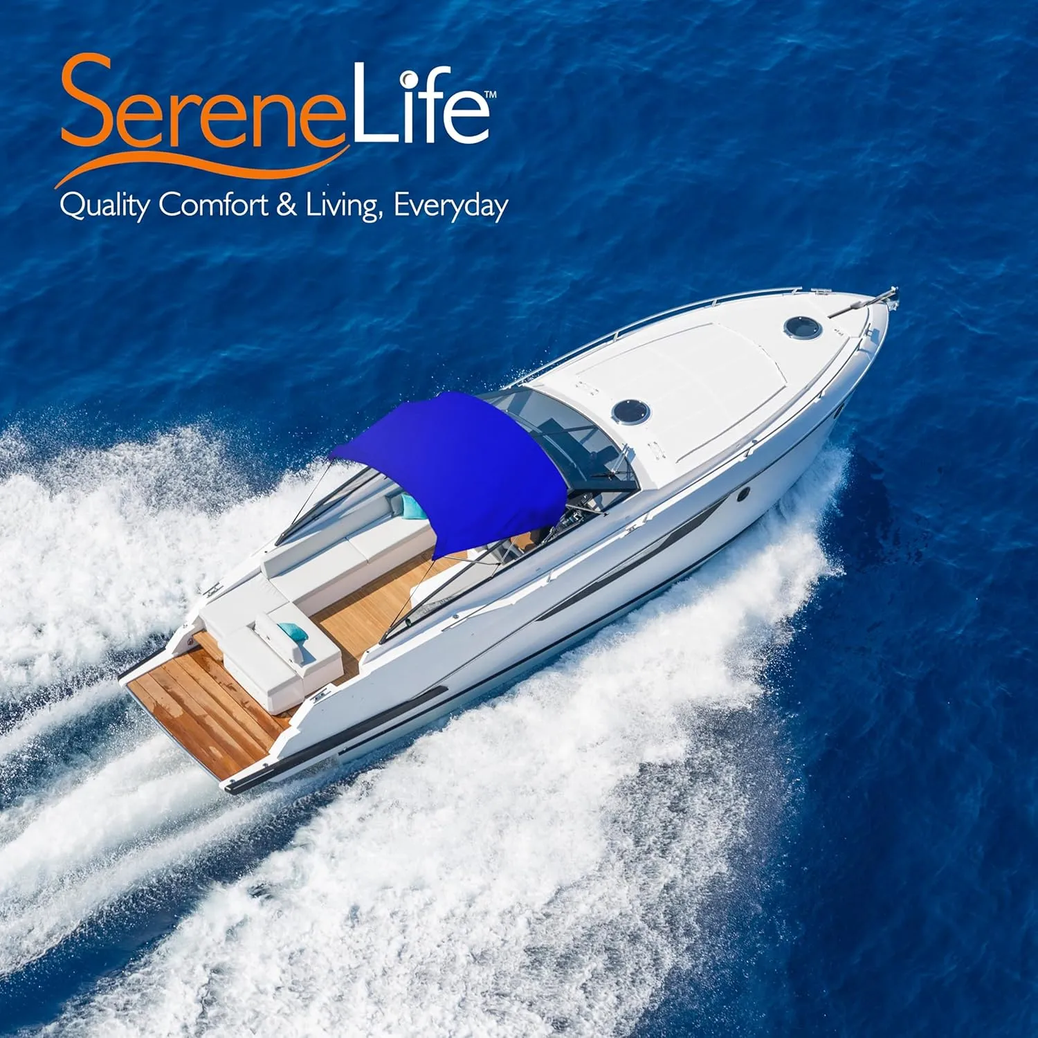 SereneLifeHome Waterproof Boat Bimini Top Cover - 54-60" W 3 Bow Bimini Top Canvas Sun Shade 1" Double Wall Alu Frame Tube, 2 Straps 2 Rear Support Poles, Storage Boot -SLBT3RB544.5 (Royal Blue)