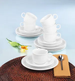 Service 18 Pieces Set for up to 6 People Compact Series Includes 6 Breakfast Plates, Coffee Cups and Saucers, 0, White/Plain