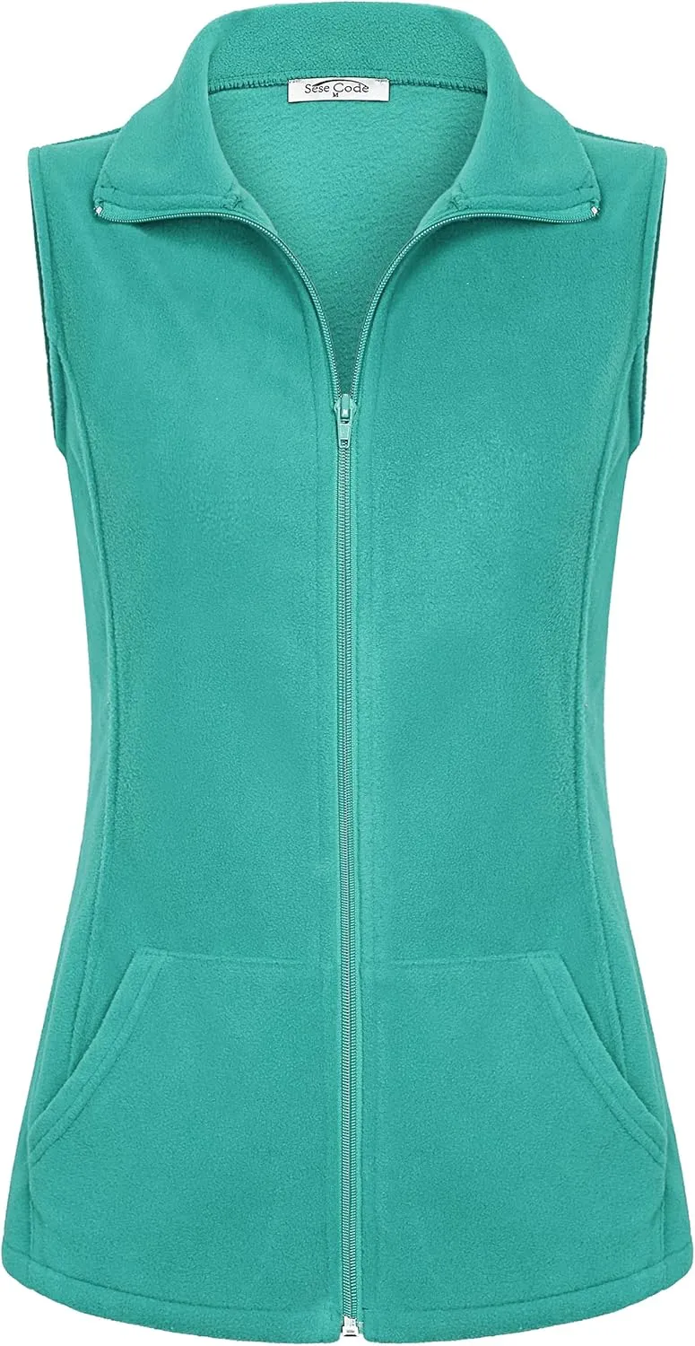SeSe Code Women's Casual Zip Up Front Lightweight Fleece Vest with Pockets