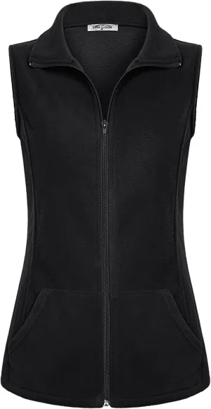 SeSe Code Women's Casual Zip Up Front Lightweight Fleece Vest with Pockets