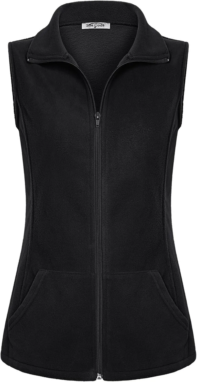 SeSe Code Women's Casual Zip Up Front Lightweight Fleece Vest with Pockets