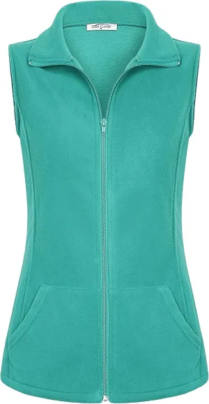 SeSe Code Women's Casual Zip Up Front Lightweight Fleece Vest with Pockets