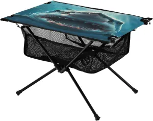 Shark with Opened Mouth Portable Folding Camping Table, Compact Lightweight Beach Table with Carrying Bag for Outdoor Picnics, BBQs, Camp