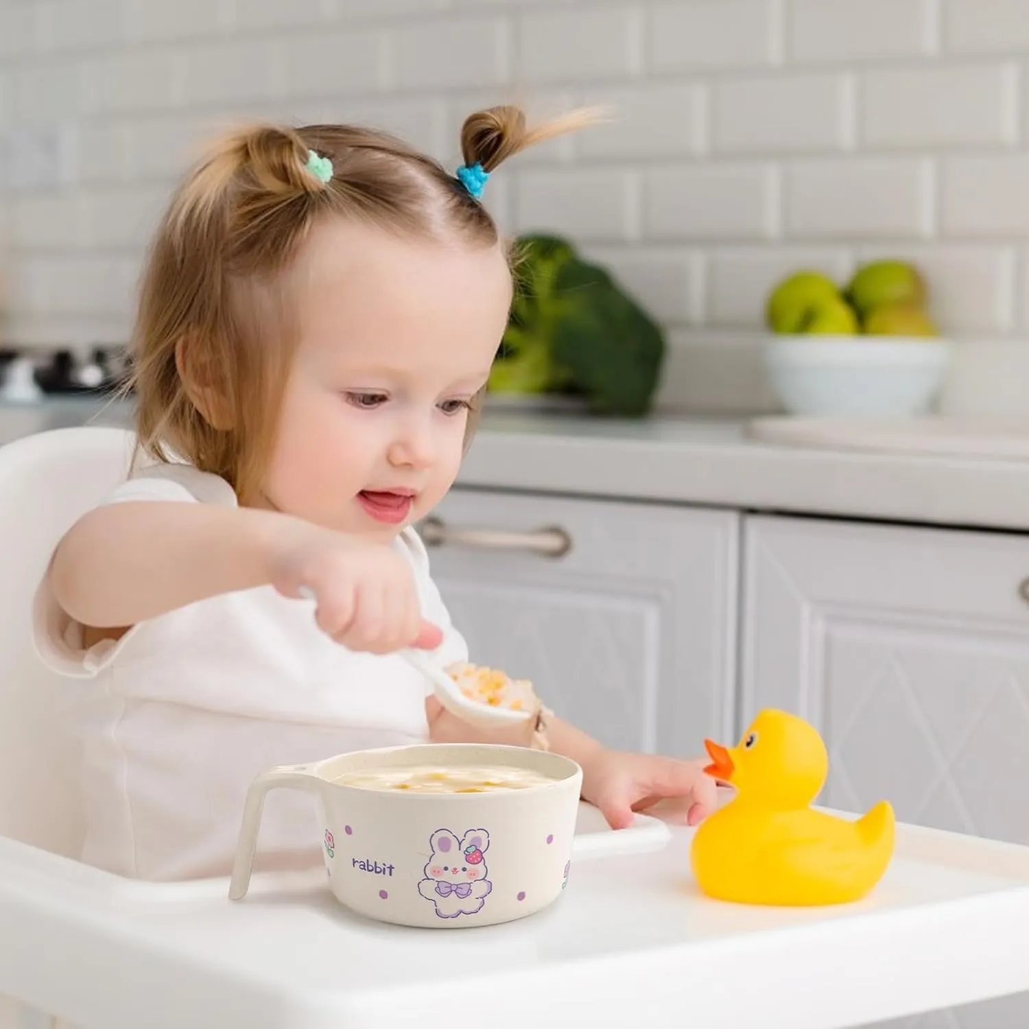 shopwithgreen Bamboo Kids Bowls Set, 4 Reusable Small Bowls for Baby Toddlers, Dinnerware Cereal Snack Soup Rice Bowl with 4 Spoons & Forks, Dishwasher Safe Bamboo Baby Food Bowls, BPA Free, 14.5 OZ