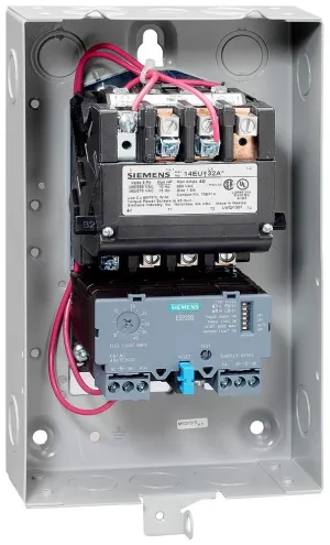 Siemens 14EUE32BA Heavy Duty Motor Starter, Solid State Overload, Auto/Manual Reset, Open Type, NEMA 1 General Purpose Enclosure, 3 Phase, 3 Pole, 1-3⁄4 Half Size, 10–40A Amp Range, A1 Frame Size, 110-120/220-240 at 60Hz Coil Voltage