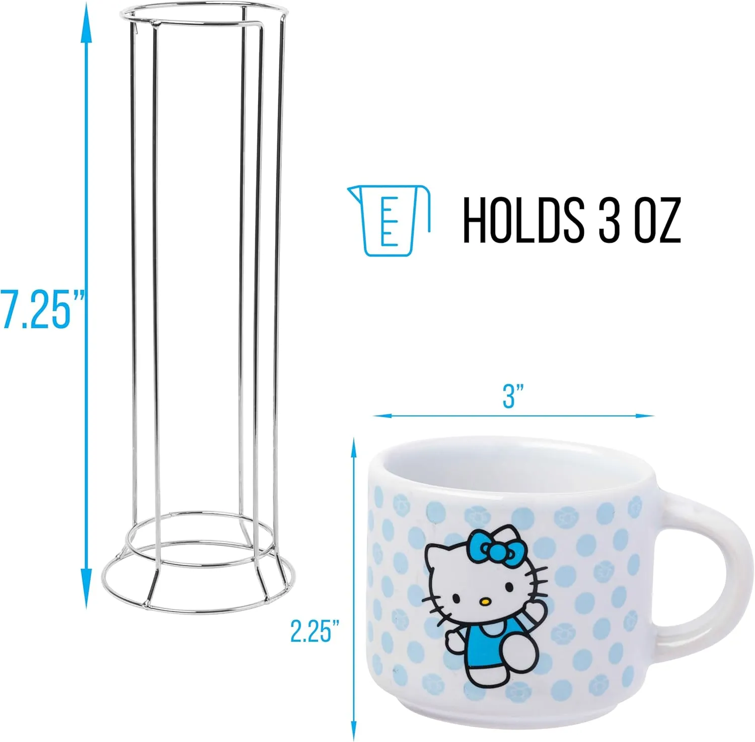 Silver Buffalo Sanrio Hello Kitty Polka Dots 4pc Stackable Ceramic Espresso Small Cup Set, 3 Ounces
