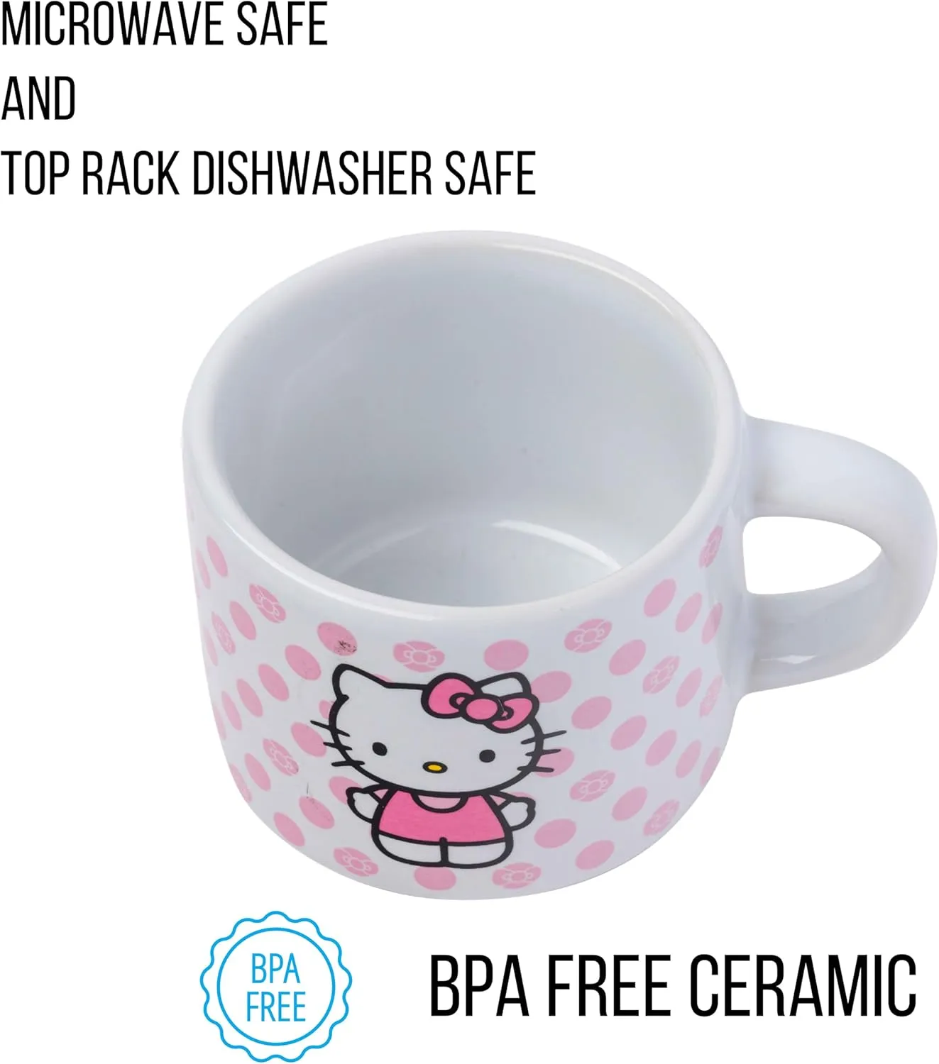 Silver Buffalo Sanrio Hello Kitty Polka Dots 4pc Stackable Ceramic Espresso Small Cup Set, 3 Ounces