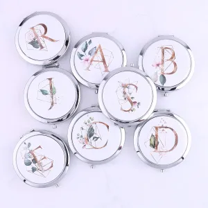 Silver Bulk Alphabet Compact Mirrors Your Initial Monogram Bridesmaid Proposal Bachelorette Gifts, Set of 5 6 8 10
