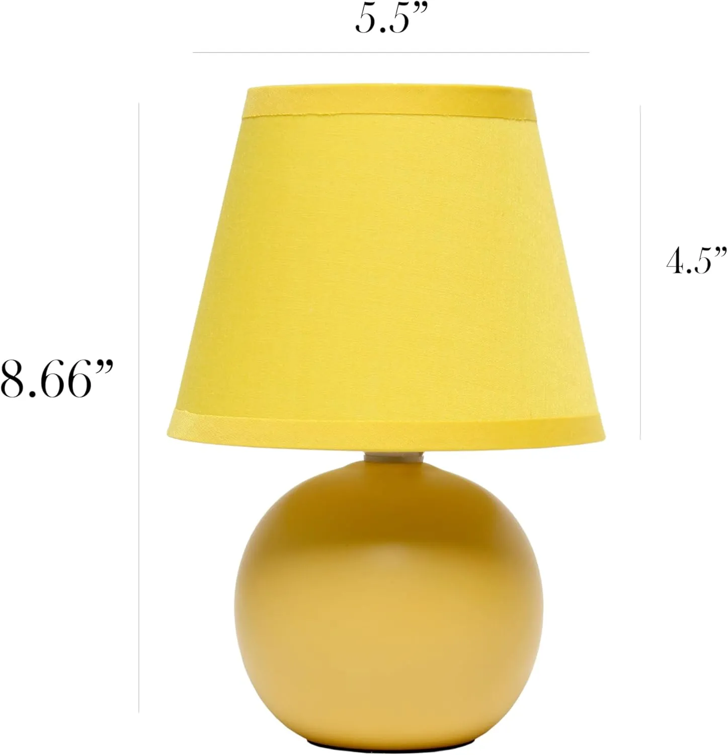 Simple Designs LT1196-YLW-2PK 8.66" 2-Pack Chic Little Globe Ceramic Table Lamp Set with Matching Tapered Shade, for Living Room, Bedroom, Office, Yellow